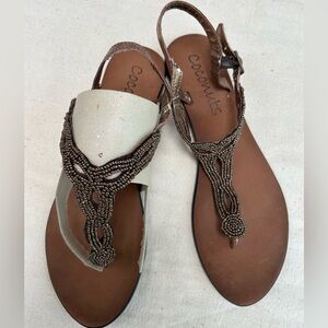 Coconuts brand thong flat sandals. Sz 8. Leather beaded upper. Flats.